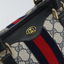 GUCCI GG Supreme Sherry Line Boston Bag PVC Navy Gold Red Auth 148161-18