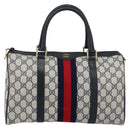 GUCCI GG Supreme Sherry Line Boston Bag PVC Navy Gold Red Auth 148161-13