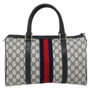 GUCCI GG Supreme Sherry Line Boston Bag PVC Navy Gold Red Auth 148161-2