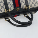 GUCCI GG Supreme Sherry Line Boston Bag PVC Navy Gold Red Auth 148161-7