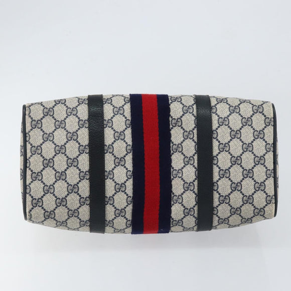 GUCCI GG Supreme Sherry Line Boston Bag PVC Navy Gold Red Auth 148161