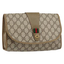 GUCCI GG Supreme Web Sherry Line Clutch Bag PVC Beige Gold 89 01 030 Auth 148162-1