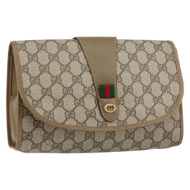 GUCCI GG Supreme Web Sherry Line Clutch Bag PVC Beige Gold 89 01 030 Auth 148162