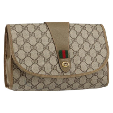 GUCCI GG Supreme Web Sherry Line Clutch Bag PVC Beige Gold 89 01 030 Auth 148162