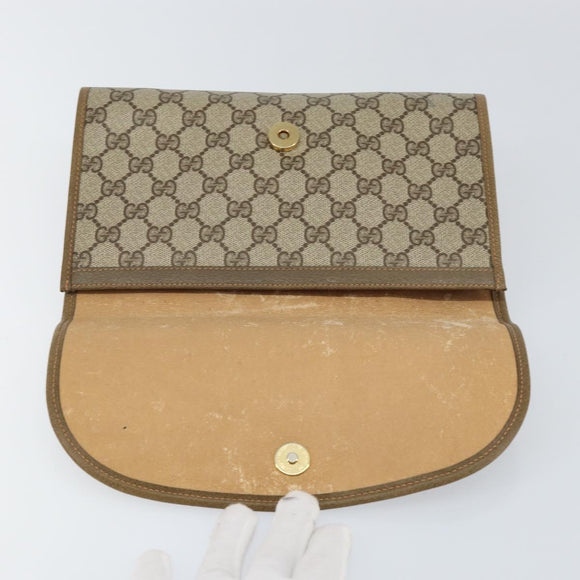 GUCCI GG Supreme Web Sherry Line Clutch Bag PVC Beige Gold 89 01 030 Auth 148162