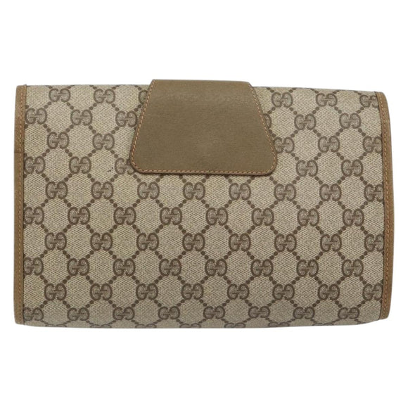 GUCCI GG Supreme Web Sherry Line Clutch Bag PVC Beige Gold 89 01 030 Auth 148162