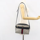GUCCI GG Supreme Sherry Line Shoulder Bag PVC Navy Gold Auth 148163-23