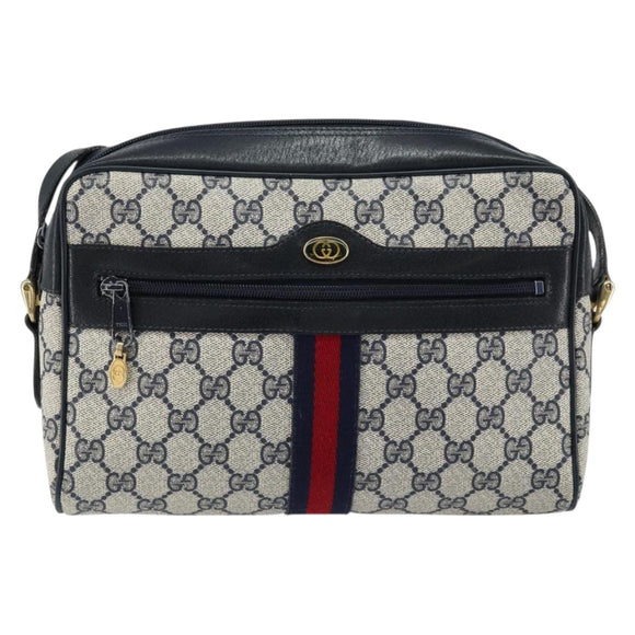 GUCCI GG Supreme Sherry Line Shoulder Bag PVC Navy Gold Auth 148163