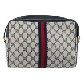 GUCCI GG Supreme Sherry Line Shoulder Bag PVC Navy Gold Auth 148163 - 0