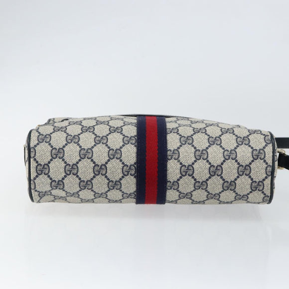 GUCCI GG Supreme Sherry Line Shoulder Bag PVC Navy Gold Auth 148163