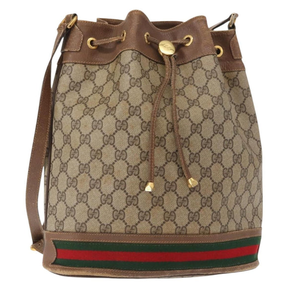 GUCCI GG Supreme Web Sherry Line Bag PVC Beige Gold 41 02 085 Auth 148164