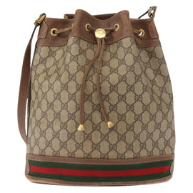 GUCCI GG Supreme Web Sherry Line Bag PVC Beige Gold 41 02 085 Auth 148164 - 0