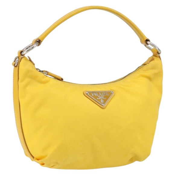 PRADA Shoulder Bag Nylon Yellow Silver Auth 148171