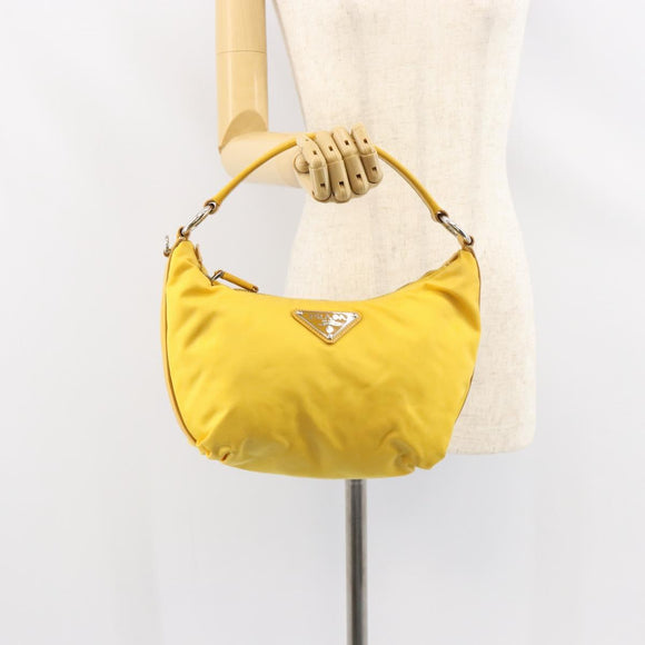 PRADA Shoulder Bag Nylon Yellow Silver Auth 148171