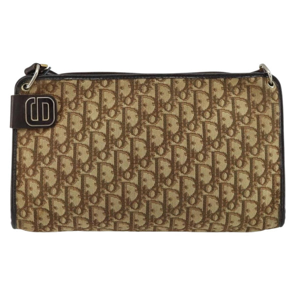 Christian Dior Trotter Canvas Shoulder Bag Beige Gold Auth 148173