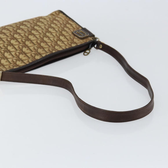 Christian Dior Trotter Canvas Shoulder Bag Beige Gold Auth 148173