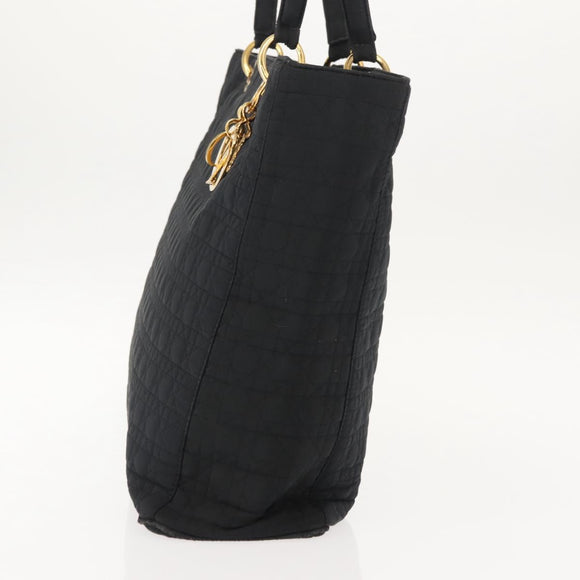 Christian Dior Canage Tote Bag Nylon Black Gold Auth 148174