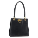 Salvatore Ferragamo Gancini Shoulder Bag Leather Navy Gold Auth 148175-1
