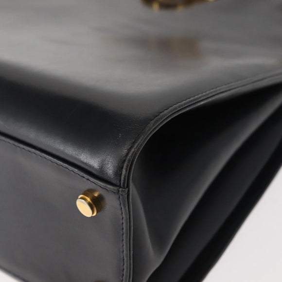 Salvatore Ferragamo Gancini Shoulder Bag Leather Navy Gold Auth 148175