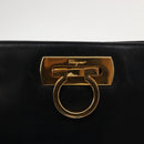 Salvatore Ferragamo Gancini Shoulder Bag Leather Navy Gold Auth 148175-10
