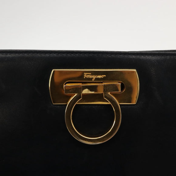 Salvatore Ferragamo Gancini Shoulder Bag Leather Navy Gold Auth 148175