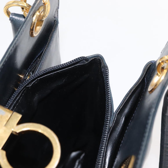Salvatore Ferragamo Gancini Shoulder Bag Leather Navy Gold Auth 148175