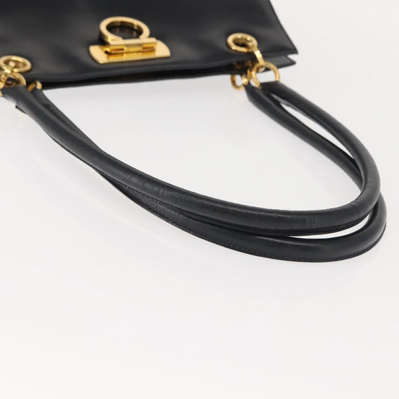 Salvatore Ferragamo Gancini Shoulder Bag Leather Navy Gold Auth 148175