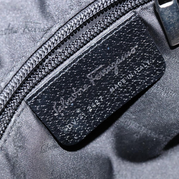 Salvatore Ferragamo Hand Bag Nylon Leather Black Silver Auth 148177