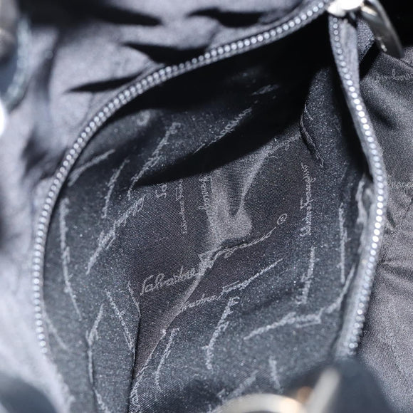 Salvatore Ferragamo Hand Bag Nylon Leather Black Silver Auth 148177