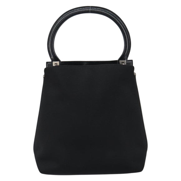 Salvatore Ferragamo Hand Bag Nylon Leather Black Silver Auth 148177