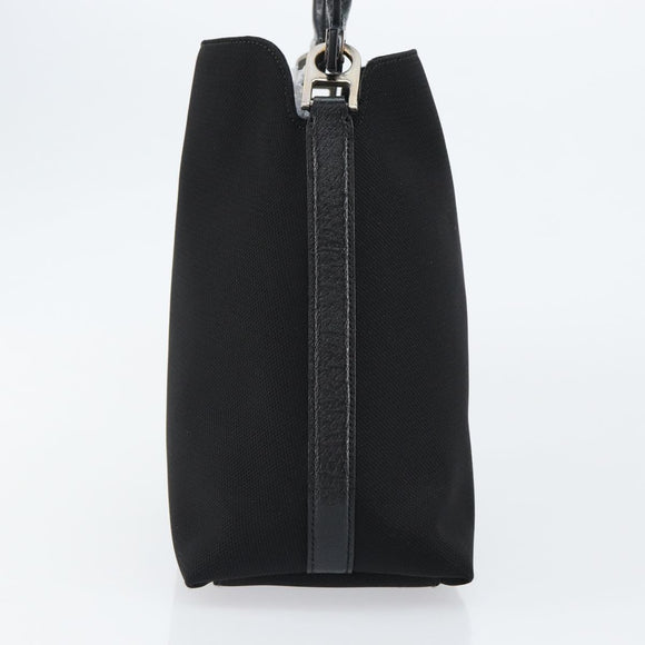 Salvatore Ferragamo Hand Bag Nylon Leather Black Silver Auth 148177