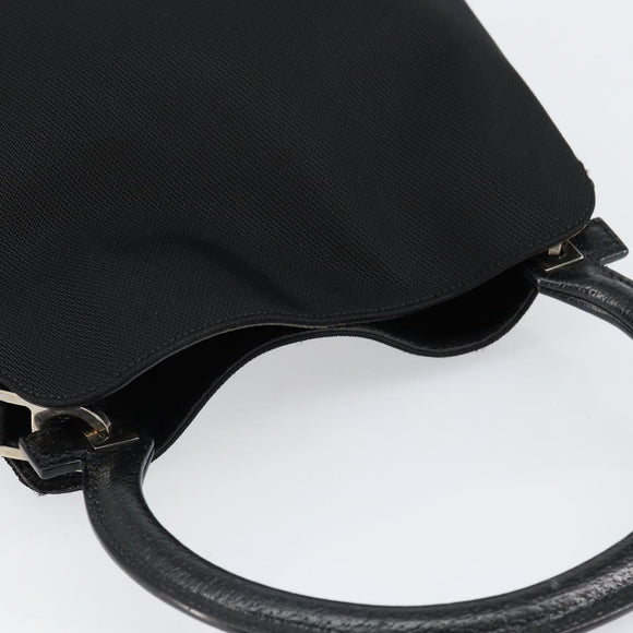 Salvatore Ferragamo Hand Bag Nylon Leather Black Silver Auth 148177