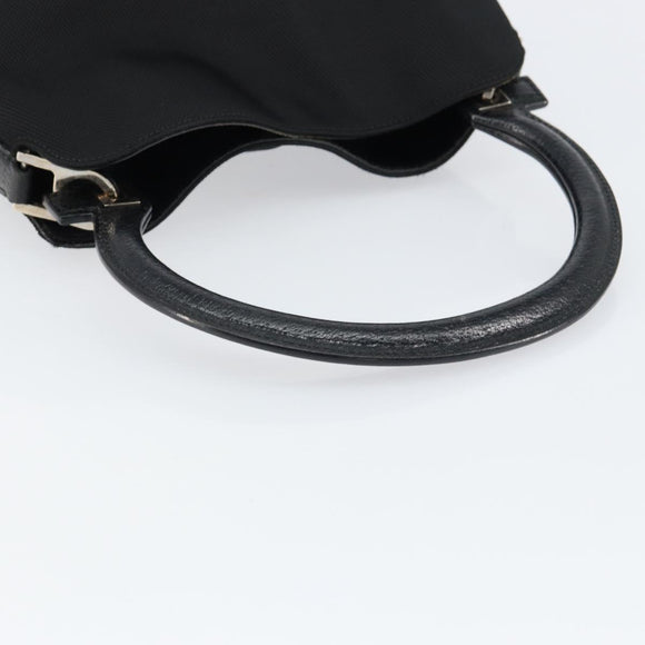 Salvatore Ferragamo Hand Bag Nylon Leather Black Silver Auth 148177