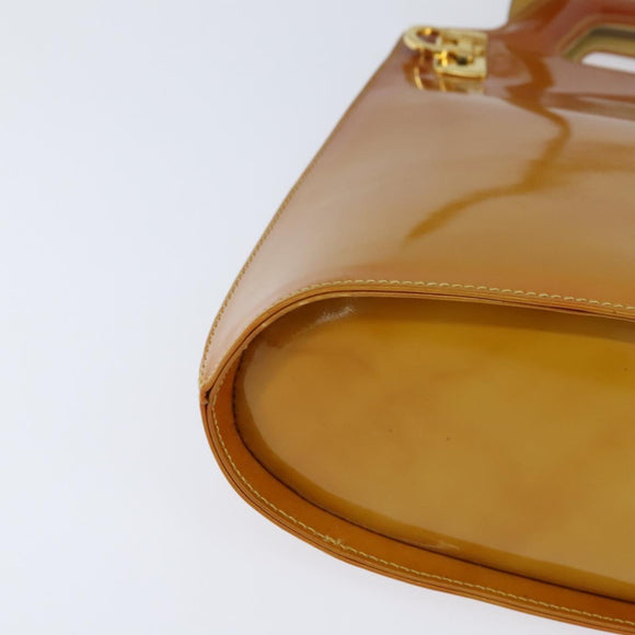 Salvatore Ferragamo Gancini Hand Bag Enamel 2way Orange Gold Auth 148178