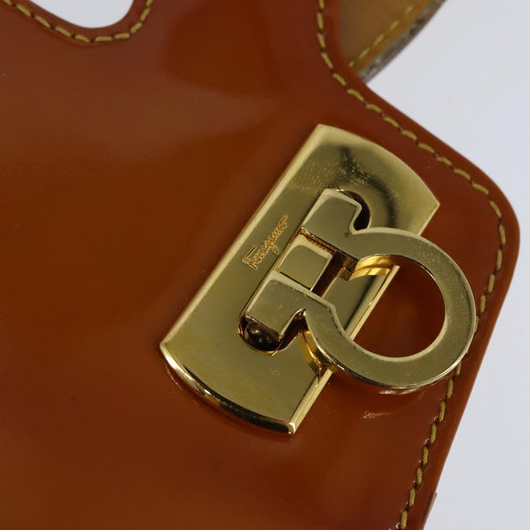 Salvatore Ferragamo Gancini Hand Bag Enamel 2way Orange Gold Auth 148178