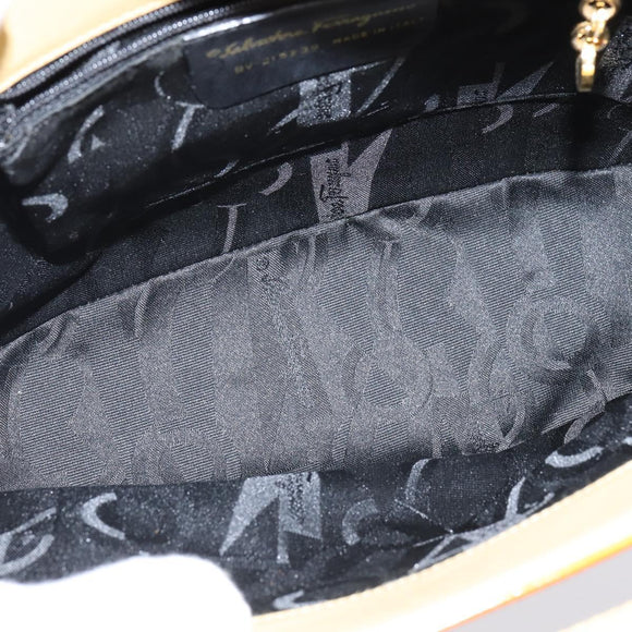 Salvatore Ferragamo Gancini Hand Bag Enamel 2way Orange Gold Auth 148178