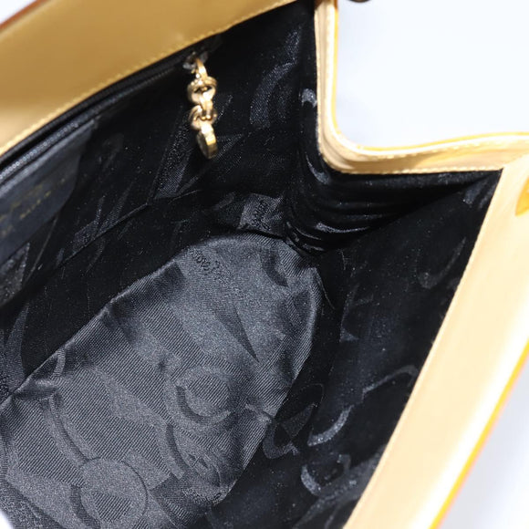 Salvatore Ferragamo Gancini Hand Bag Enamel 2way Orange Gold Auth 148178