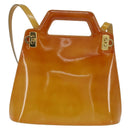 Salvatore Ferragamo Gancini Hand Bag Enamel 2way Orange Gold Auth 148178-13