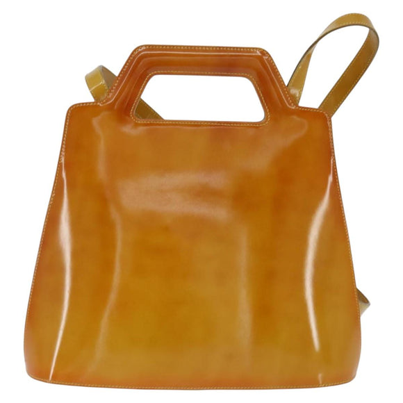 Salvatore Ferragamo Gancini Hand Bag Enamel 2way Orange Gold Auth 148178