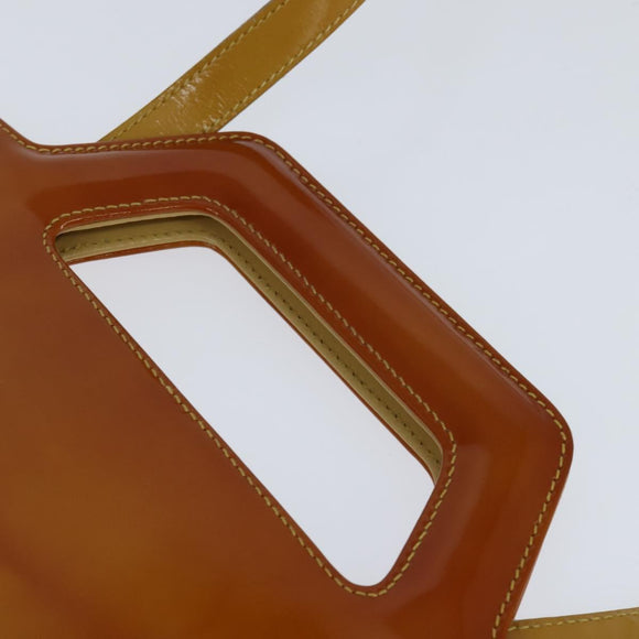 Salvatore Ferragamo Gancini Hand Bag Enamel 2way Orange Gold Auth 148178