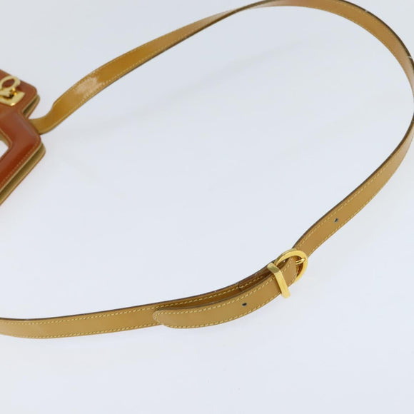 Salvatore Ferragamo Gancini Hand Bag Enamel 2way Orange Gold Auth 148178