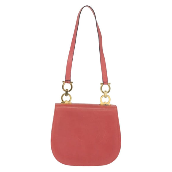 Salvatore Ferragamo Gancini Shoulder Bag Leather Pink Gold Auth 148179