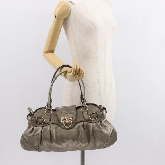 Salvatore Ferragamo Gancini Tote Bag Leather Gold Tone Auth 148181