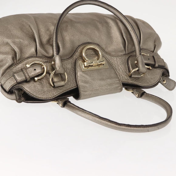 Salvatore Ferragamo Gancini Tote Bag Leather Gold Tone Auth 148181
