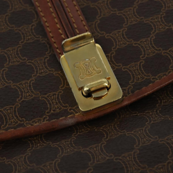 CELINE Macadam Canvas Shoulder Bag PVC Leather Brown Gold Auth 148183