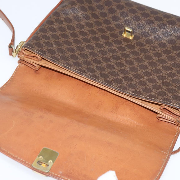 CELINE Macadam Canvas Shoulder Bag PVC Leather Brown Gold Auth 148183