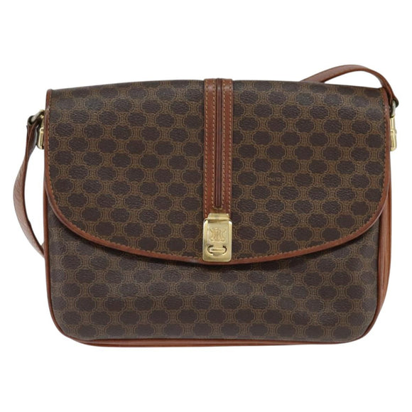 CELINE Macadam Canvas Shoulder Bag PVC Leather Brown Gold Auth 148183