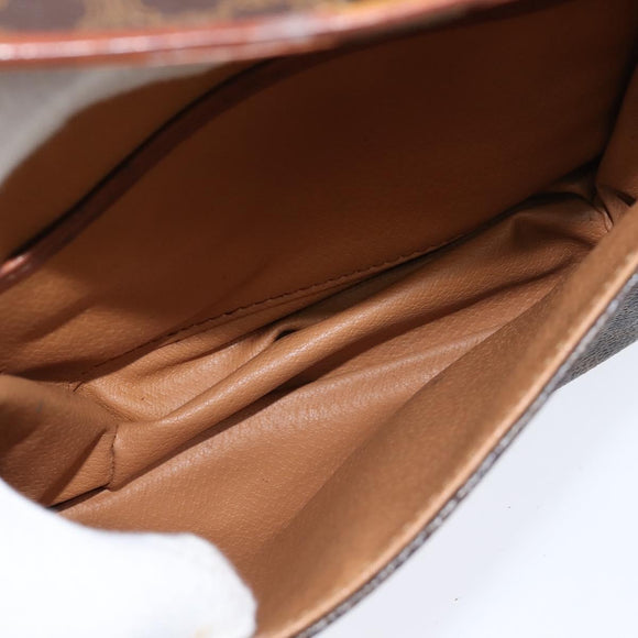 CELINE Macadam Canvas Shoulder Bag PVC Leather Brown Gold Auth 148183