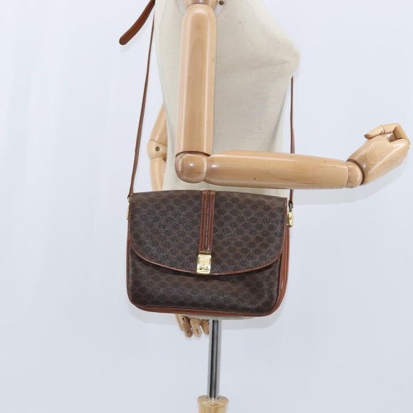 CELINE Macadam Canvas Shoulder Bag PVC Leather Brown Gold Auth 148183