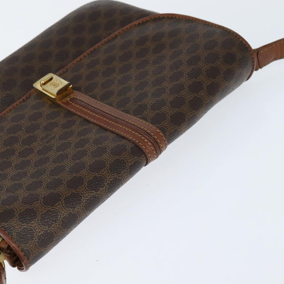 CELINE Macadam Canvas Shoulder Bag PVC Leather Brown Gold Auth 148183
